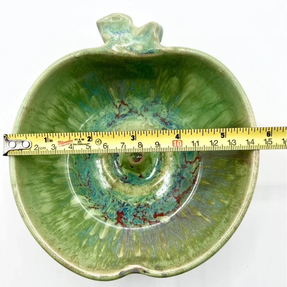 Apple Shaped Pottery Ring‎ Holder Dish Green Decorative Handmade Ceramic